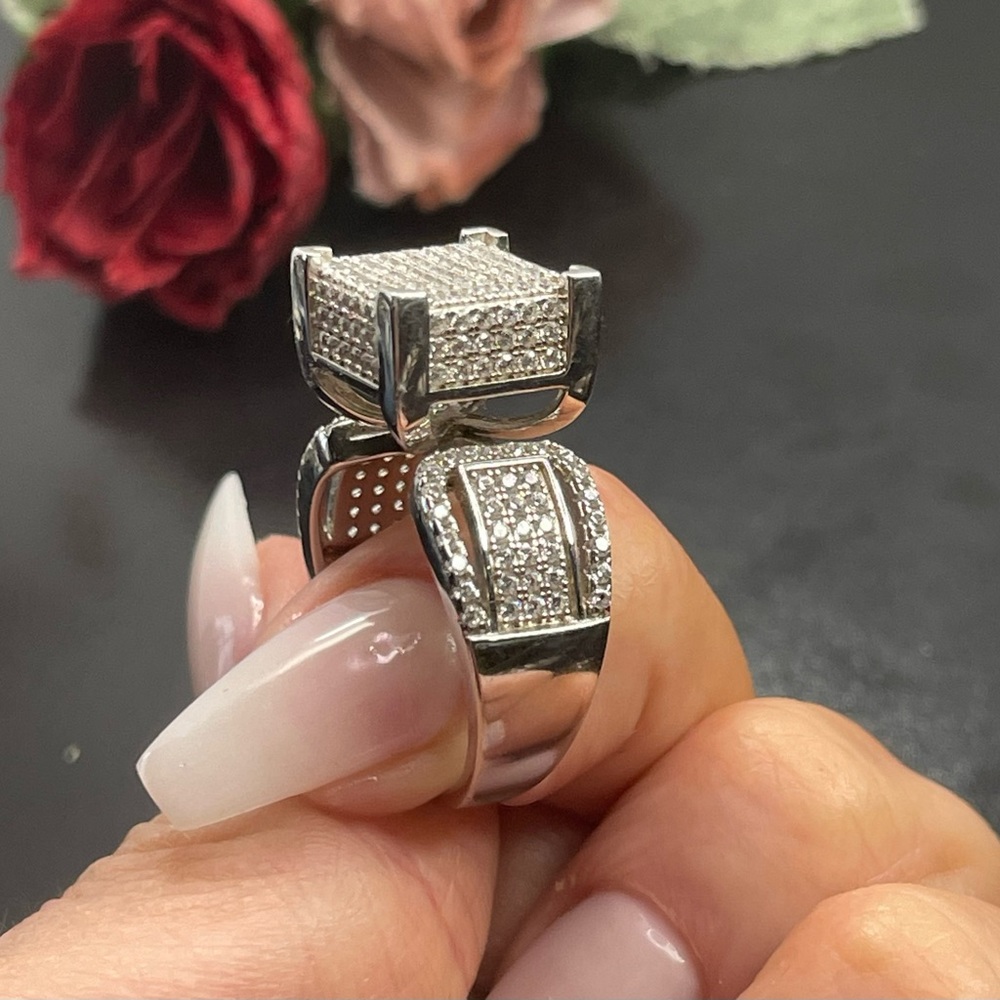Solid 925 Silver Cocktail Ring Size 9 - image 3